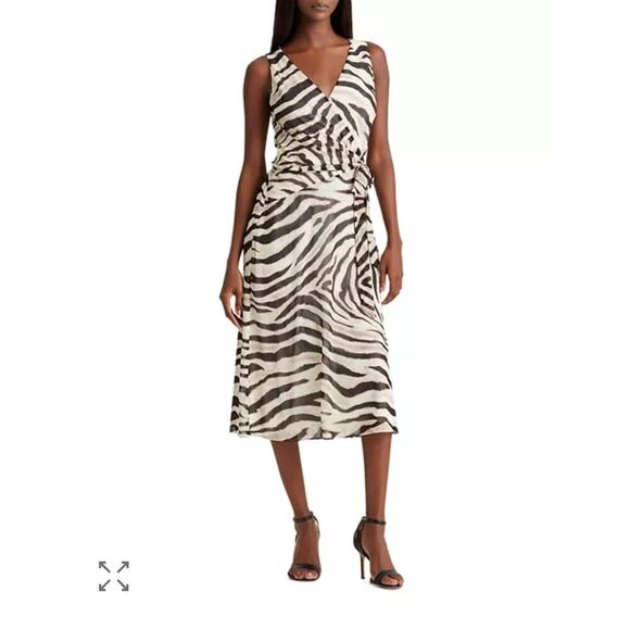 Ralph Lauren Zebra Print Faux Wrap Animal Print Dress size 12 - Picture 1 of 7
